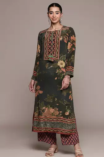 Black printed crepe kurta set