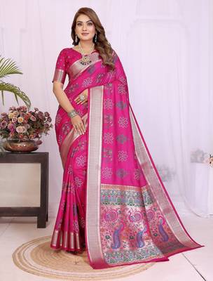 Pink dola silk bandhej print zari weaving saree with matching blouse piece 1