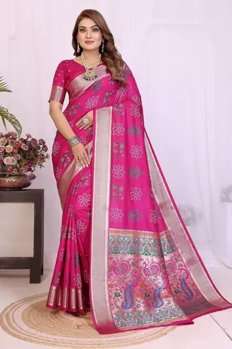 Pink dola silk bandhej print zari weaving saree with matching blouse piece