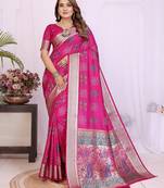 Pink dola silk bandhej print zari weaving saree with matching blouse piece