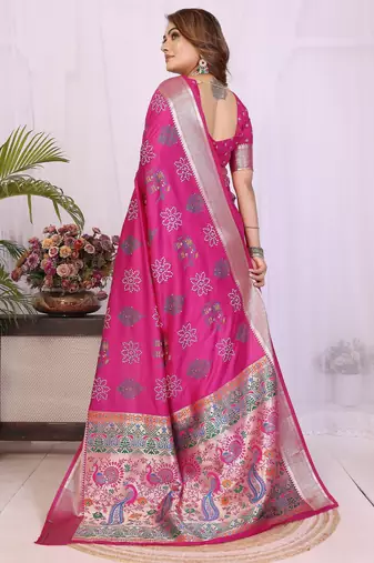 Pink dola silk bandhej print zari weaving saree with matching blouse piece
