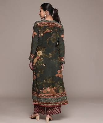 Black printed crepe kurta set 3