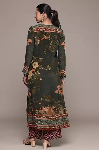 Black printed crepe kurta set