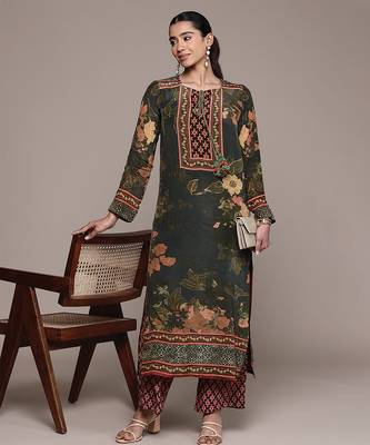 Black printed crepe kurta set 4