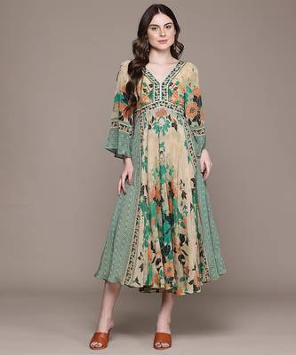 Green printed crepe dress 1