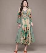 Green printed crepe dress