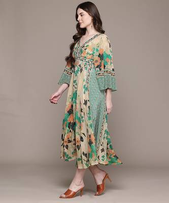 Green printed crepe dress 2