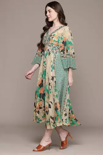Green printed crepe dress