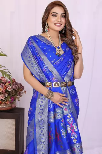 Blue dola silk bandhej print zari weaving saree with matching blouse piece