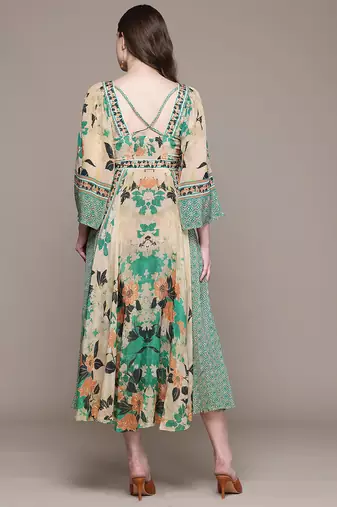Green printed crepe dress
