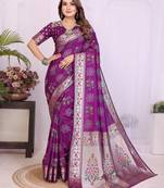 Purple dola silk bandhej print zari weaving saree with matching blouse piece