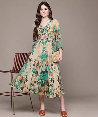 Green printed crepe dress 4