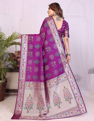 Purple dola silk bandhej print zari weaving saree with matching blouse piece 2