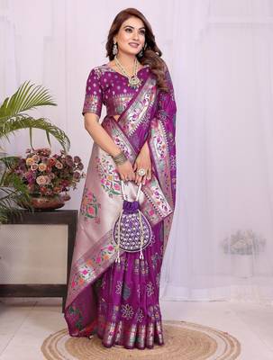 Purple dola silk bandhej print zari weaving saree with matching blouse piece 3