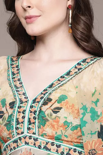 Green printed crepe dress