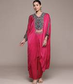 Red embroidered modal kurta set