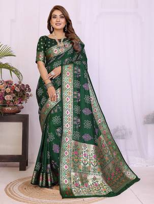 Green dola silk bandhej print zari weaving saree with matching blouse piece 1