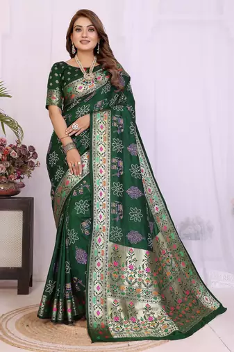 Green dola silk bandhej print zari weaving saree with matching blouse piece