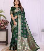Green dola silk bandhej print zari weaving saree with matching blouse piece