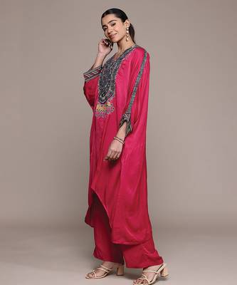Red embroidered modal kurta set 2