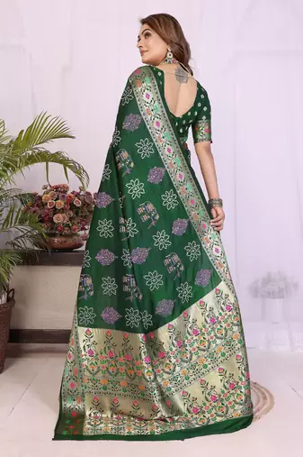 Green dola silk bandhej print zari weaving saree with matching blouse piece