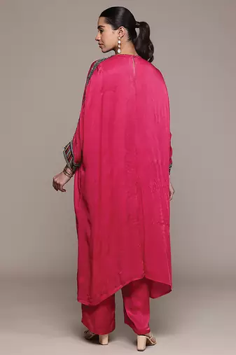 Red embroidered modal kurta set