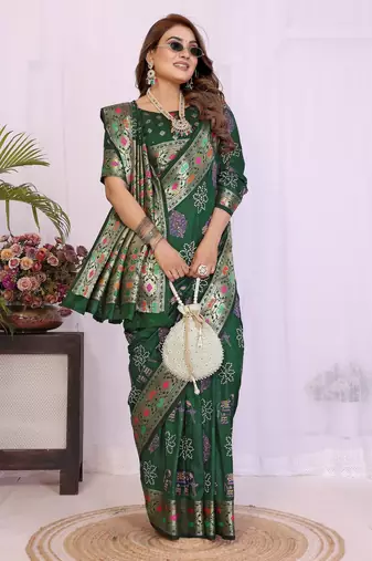 Green dola silk bandhej print zari weaving saree with matching blouse piece