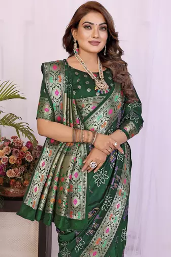 Green dola silk bandhej print zari weaving saree with matching blouse piece