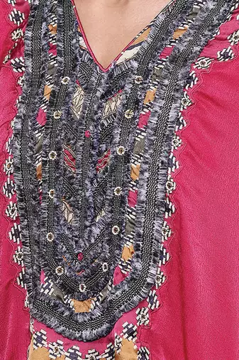 Red embroidered modal kurta set