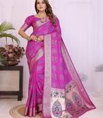 Pink dola silk bandhej print zari weaving saree with matching blouse piece