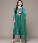 Emerald green printed chiffon kurta set