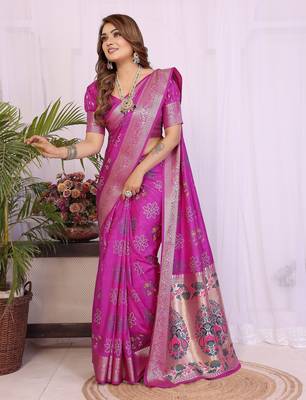Pink dola silk bandhej print zari weaving saree with matching blouse piece 3