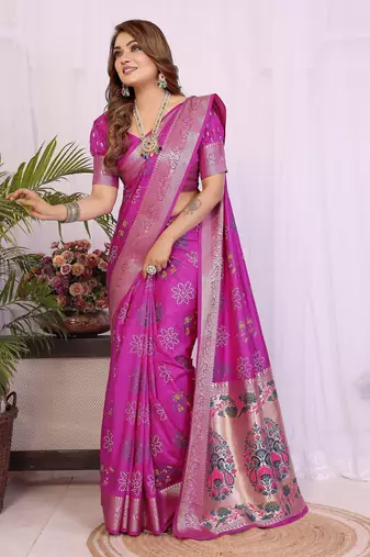 Pink dola silk bandhej print zari weaving saree with matching blouse piece