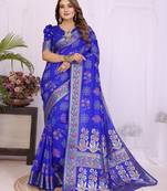 Blue dola silk bandhej print zari weaving saree with matching blouse piece