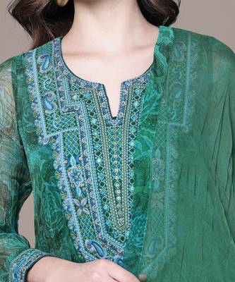 Emerald green printed chiffon kurta set 5