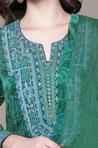 Emerald green printed chiffon kurta set