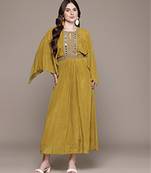 Yellow embroidered silk dress
