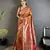 Women peach ikkat floral motifs lichi silk saree