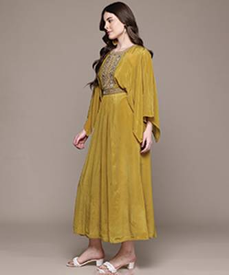 Yellow embroidered silk dress 2