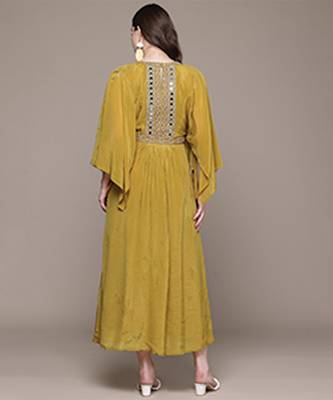 Yellow embroidered silk dress 3