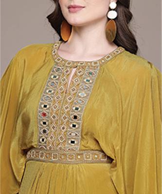 Yellow embroidered silk dress 5