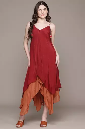 Red chinon indo western dress