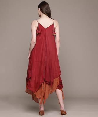 Red chinon indo western dress 3
