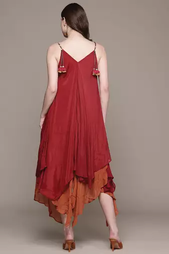 Red chinon indo western dress