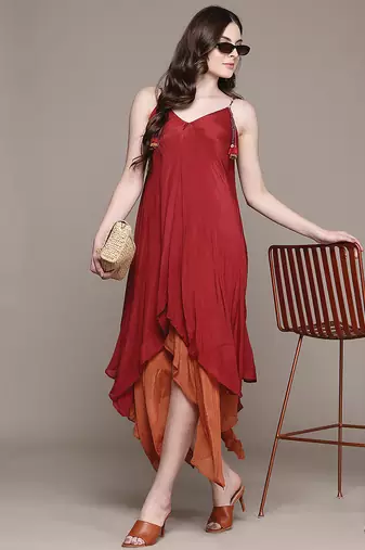 Red chinon indo western dress