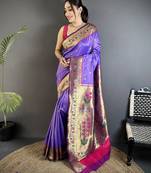 Women lavender ikkat floral motifs lichi silk saree