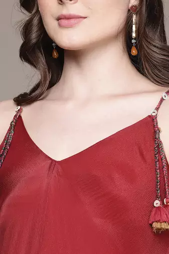 Red chinon indo western dress