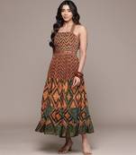 Green printed chinon dress