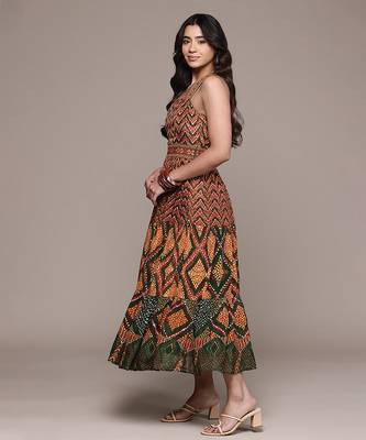 Green printed chinon dress 2