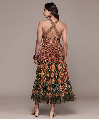 Green printed chinon dress 3